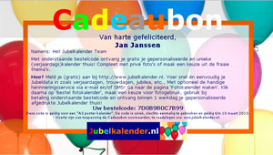 Cadeaubon A3 logo poster fotokalender staand Jubelkalender